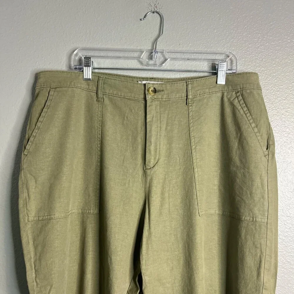 Lila Ryan Stretch Linen Pants Women's 18W Green Martina Straight Capri Ankle NWT